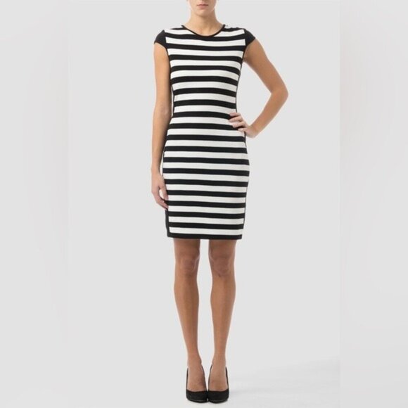Joseph Ribkoff Sheath Dress Size 4 Striped‎ Bodycon Black White Style 161916 - Picture 4 of 13